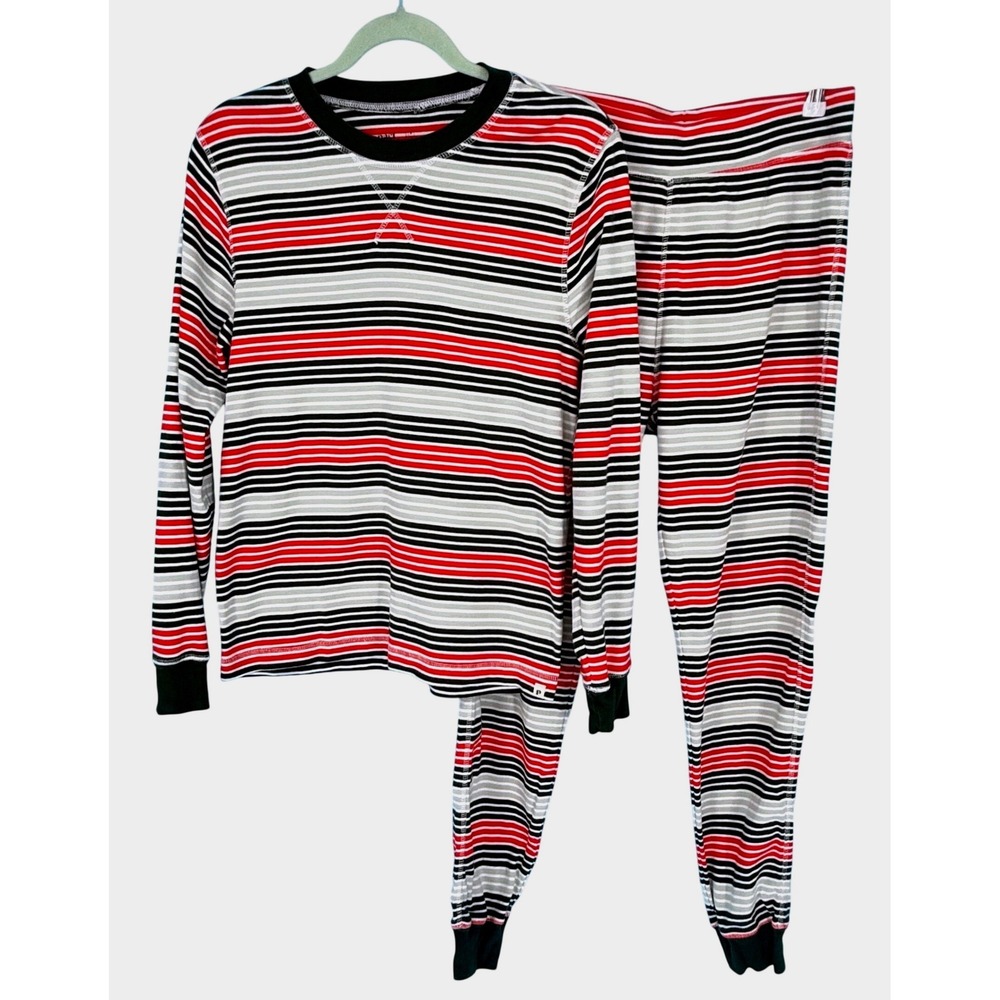 Pact Organic Cotton Striped Pajama Set Red Black Sage Size Medium Soft‎ Cozy